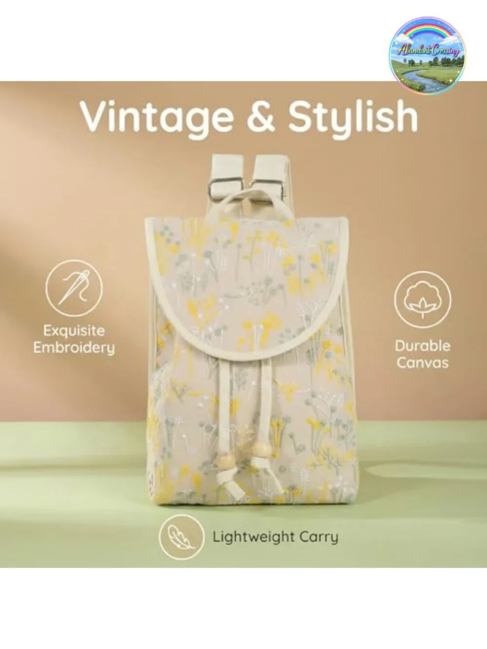 Embroidered Canvas Mini Backpack Purse with Floral Design for Women Travel